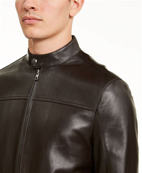 Michael Kors Men's Leather Racer Jacket, Created for Macy's